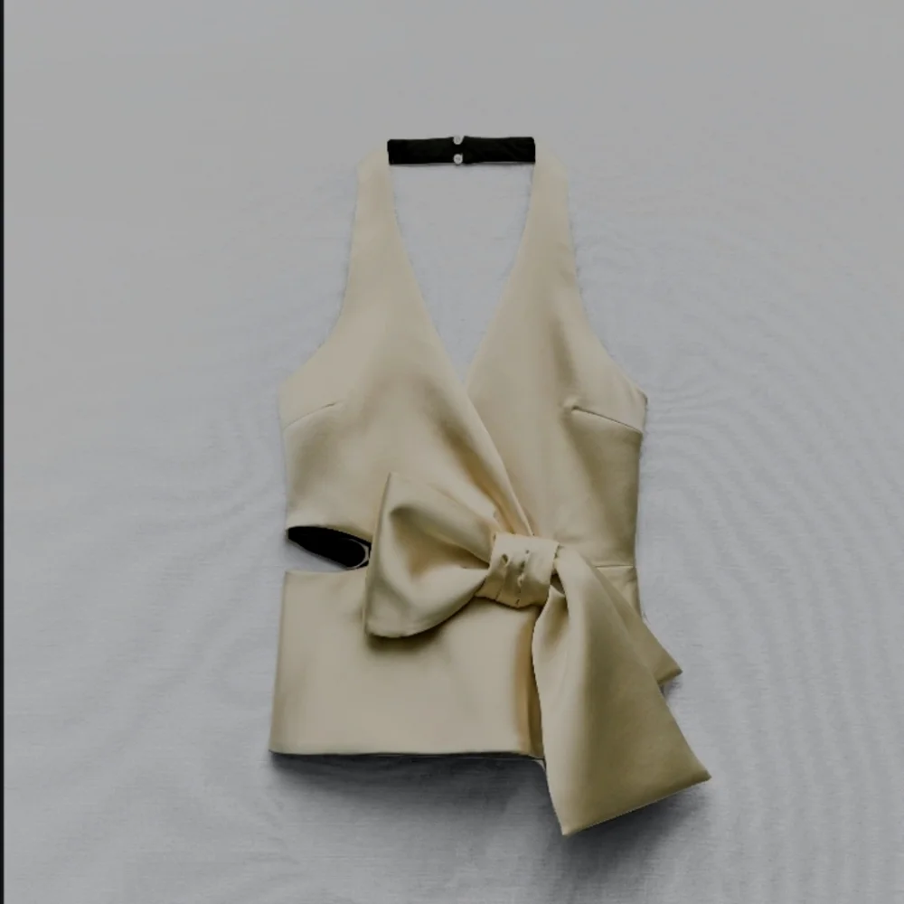 ZARA CHAMPAYNE/GOLD SATIN EFFECT HALTER TOP WITH LARGE BOW ACCENT ✨️SIZE M & L✨️ - Picture 5 of 10